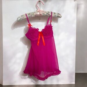 Y2K Pink Lace Babydoll Lingerie XS coquette Fairycore Cottagecore